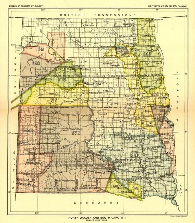 Royce plate CXVIII, North Dakota and South Dakota 1, showing cession 410